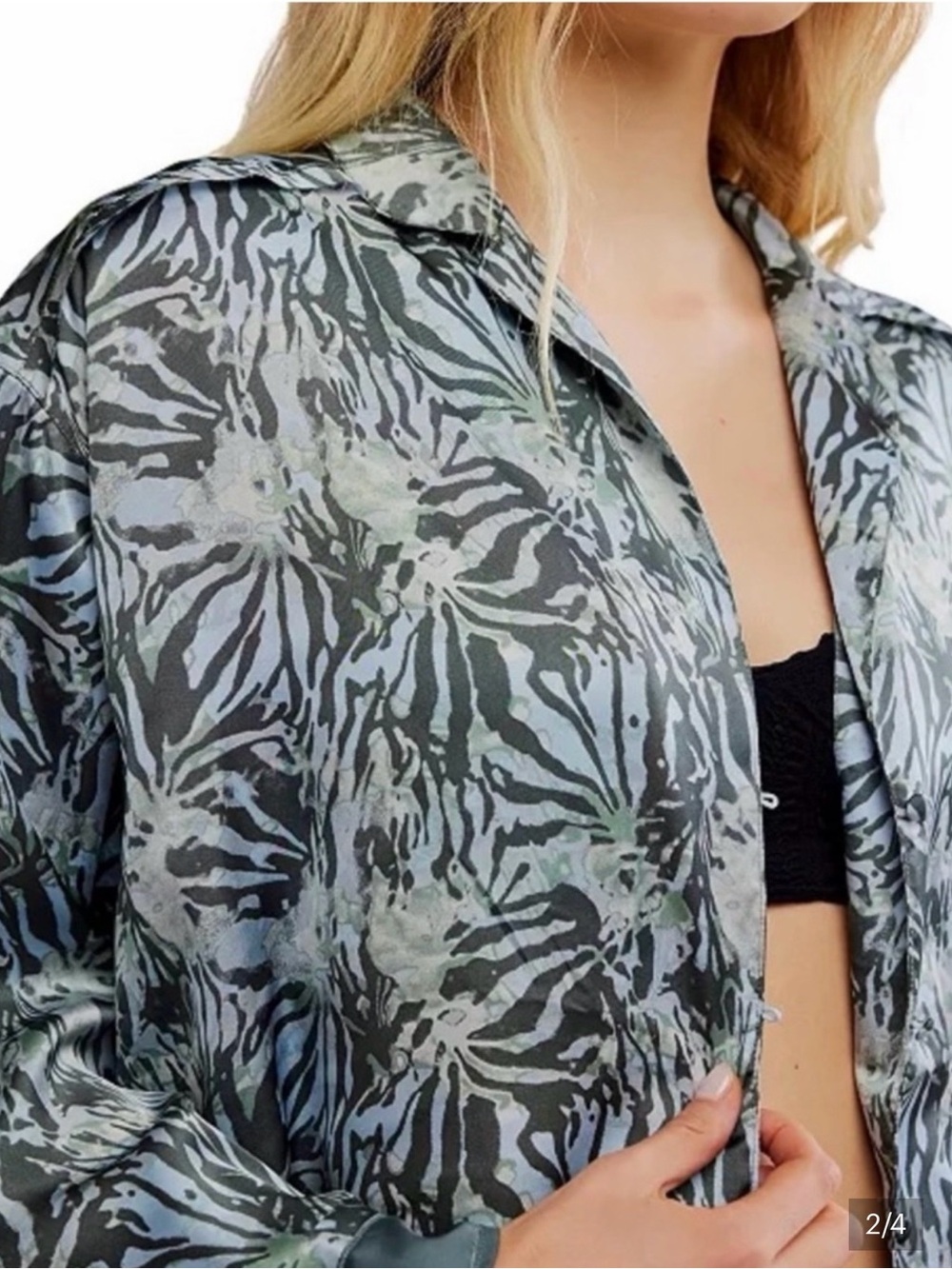 Free People Green Black Zebra-Print Pajama Set